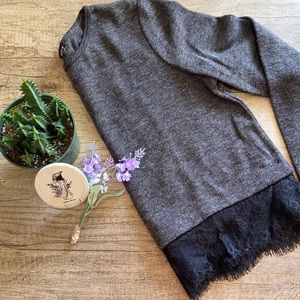 Gray cropped Zara sweater with lace detail